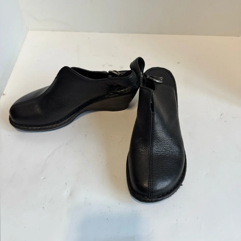 Born Black Leather Wedge Clogs | Comfort Slip-On Shoes. Size 9 - Picture 4 of 15